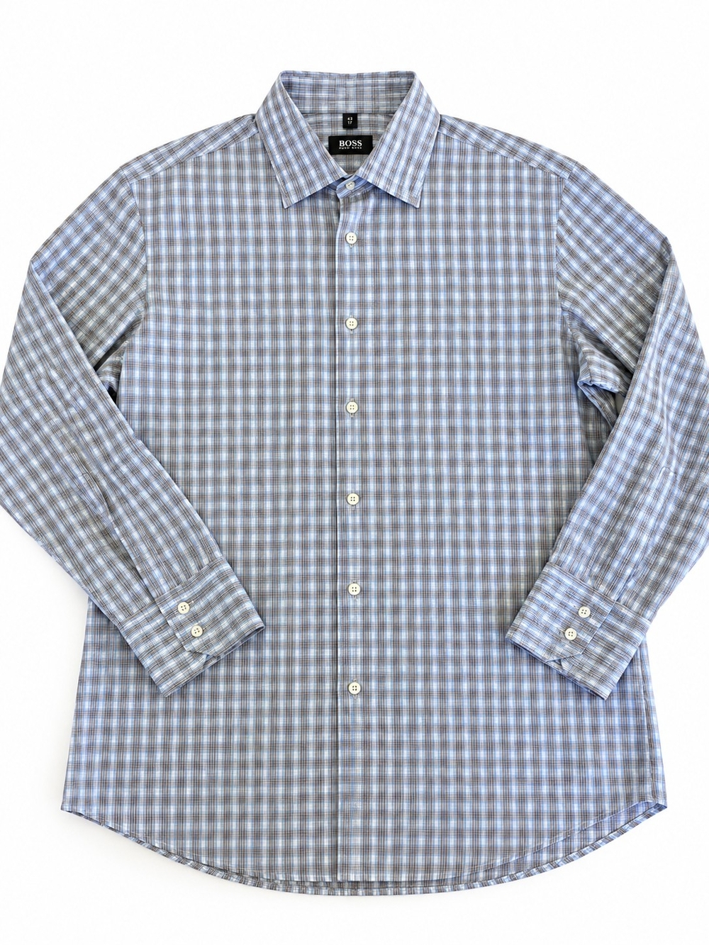 BOSS Hugo Boss Men’s Plaid Shirt 43/17 Regular Fit Egyptian Cotton
